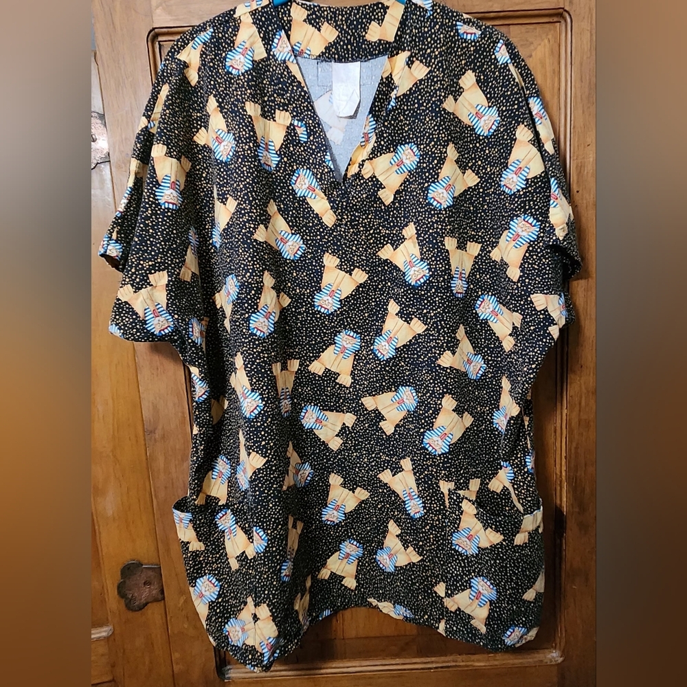 Cotton Club Cat Spinx Theme Scrubs Size 3X, pit to pit 26" (52" width),  29.5 L